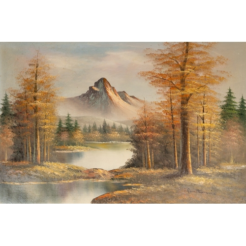 78 - Antonio, late 20th Century Continental School, Mountainous lake landscape, oil on canvas, signed low... 