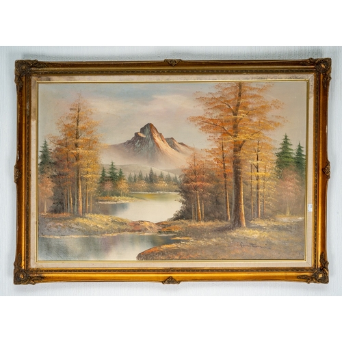 78 - Antonio, late 20th Century Continental School, Mountainous lake landscape, oil on canvas, signed low... 