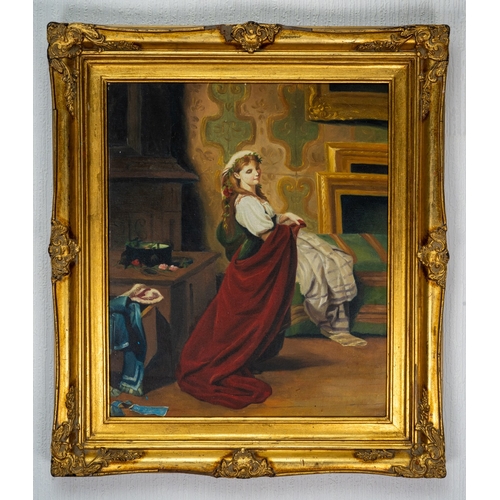 79 - 20th Century Continental School, The Dressing Up Drawer, study of a girl in a grand interior, oil on... 