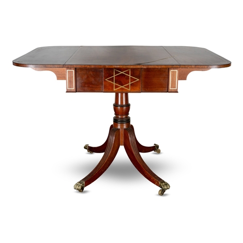 81 - A 19th Century mahogany and brass inlaid Pembroke table, fitted with a single end drawer, on a balus... 