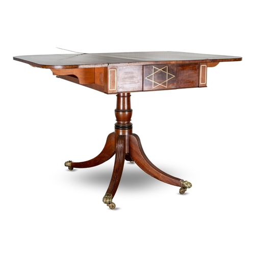 81 - A 19th Century mahogany and brass inlaid Pembroke table, fitted with a single end drawer, on a balus... 