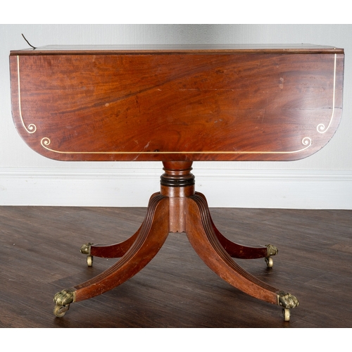 81 - A 19th Century mahogany and brass inlaid Pembroke table, fitted with a single end drawer, on a balus... 