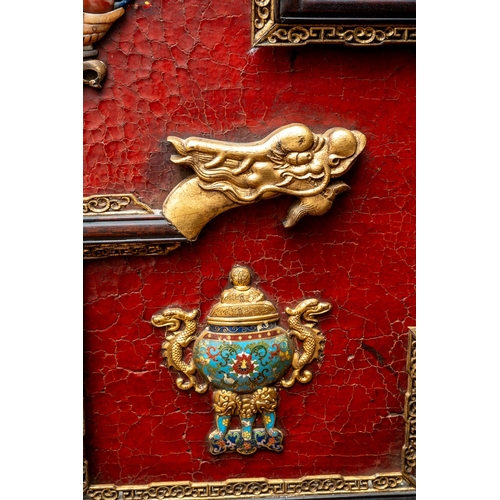 142 - A pair of 20th century Chinese floorstanding screens on separate stands, each decorated in the form ... 