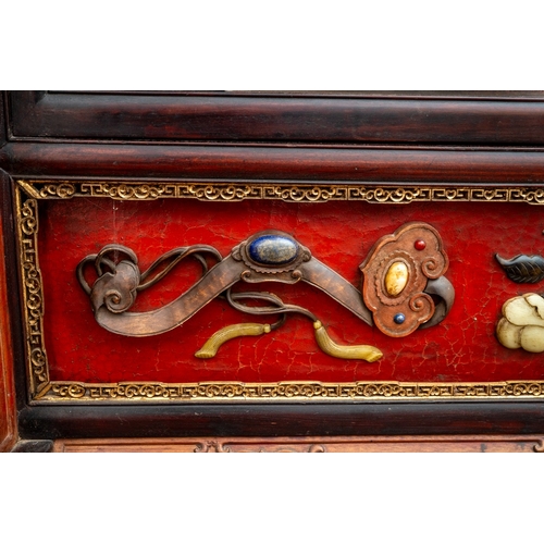 142 - A pair of 20th century Chinese floorstanding screens on separate stands, each decorated in the form ... 