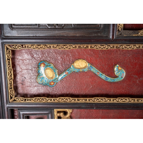 142 - A pair of 20th century Chinese floorstanding screens on separate stands, each decorated in the form ... 