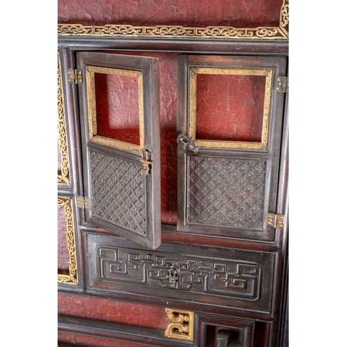 142 - A pair of 20th century Chinese floorstanding screens on separate stands, each decorated in the form ... 