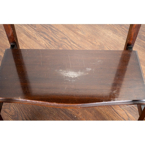 144 - An Edwardian  mahogany and satinwood banded serpentine fronted table canteen of silver plated Fiddle... 