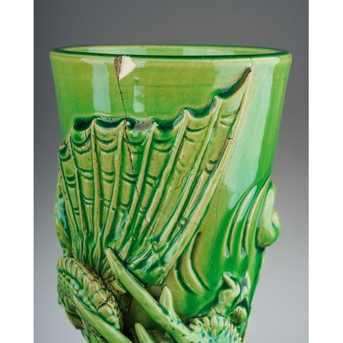 149 - A pair of Japanese Meiji period Awaji dragon vases of baluster form, green glazed and decorated in h... 