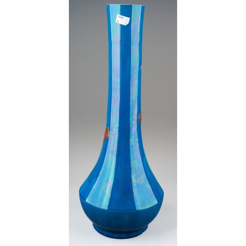 150 - A Japanese Meiji period (1868-1912) monochrome baluster vase, the dark turquoise blue ground decorat... 