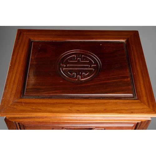 160 - A late 20th / early 21st century Chinese hardwood jewellery chest of eight drawers of narrow proport... 