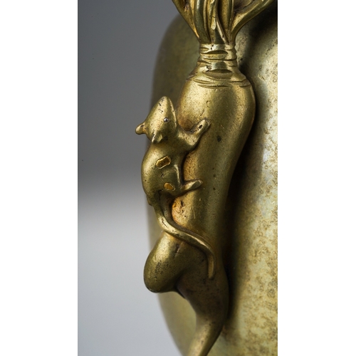 165 - A Japanese Meiji period (1868-1912) gilt bronze koro with cover on stand, with mythical beast to dom... 