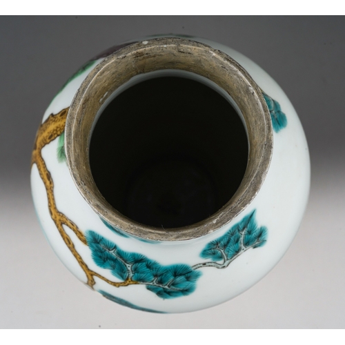 178 - A late 18th / early 19th century Chinese porcelain famille vert baluster vase, enamelled with two de... 