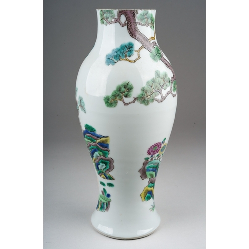 178 - A late 18th / early 19th century Chinese porcelain famille vert baluster vase, enamelled with two de... 