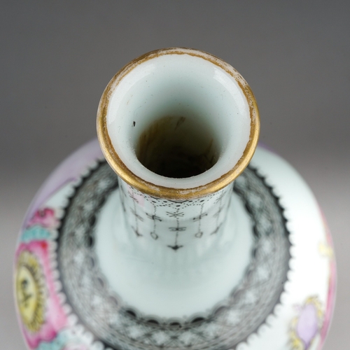 186 - A 1950s Chinese porcelain baluster vase, printed and painted with a continuous scene of figures in a... 