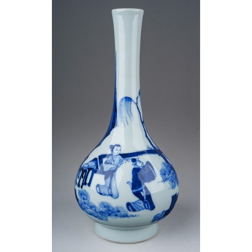 200 - A Chinese porcelain blue and white vase of onion form, decorated in blue and white with four figures... 