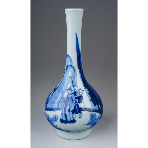 200 - A Chinese porcelain blue and white vase of onion form, decorated in blue and white with four figures... 