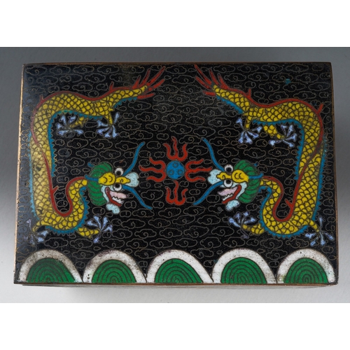 201 - A 20th century Chinese cloisonne rectangular box with pull off cover, the black ground decorated wit... 