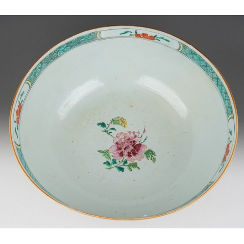 243 - An early 18th century Chinese porcelain punch bowl circa 1720, the interior polychrome enamelled wit... 