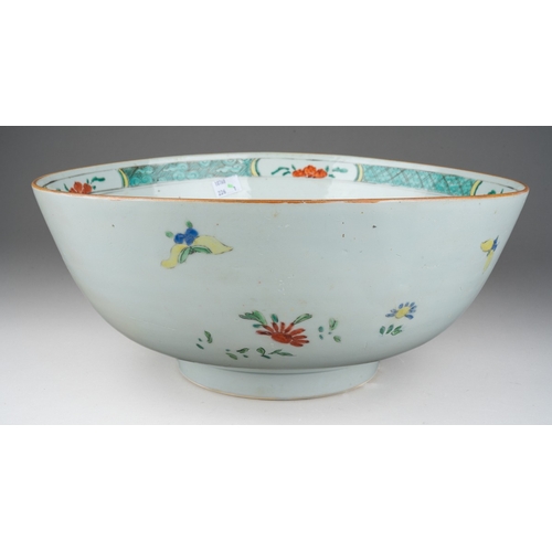 243 - An early 18th century Chinese porcelain punch bowl circa 1720, the interior polychrome enamelled wit... 