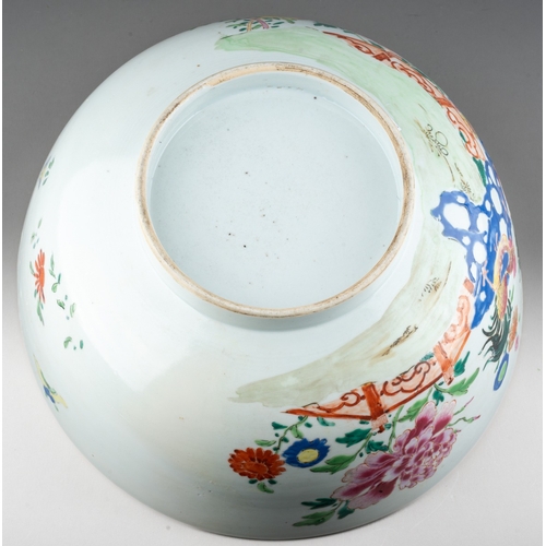243 - An early 18th century Chinese porcelain punch bowl circa 1720, the interior polychrome enamelled wit... 