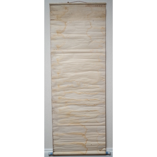 245 - A mid 20th century Chinese scroll, the silk ground painted with four birds on a rocky ledge, blue an... 