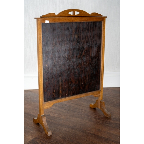 271 - An early 20th century oak framed fire screen, with Oriental embroidered silk panel, glazed, height 8... 