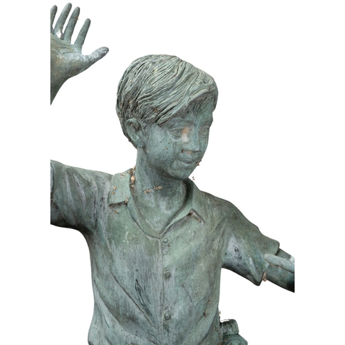 281 - After Eneri Prosperi: A set of three late 20th century bronze garden figures of two boys and a girl ... 