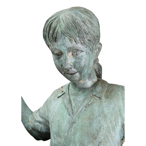 281 - After Eneri Prosperi: A set of three late 20th century bronze garden figures of two boys and a girl ... 