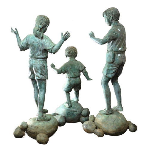 281 - After Eneri Prosperi: A set of three late 20th century bronze garden figures of two boys and a girl ... 