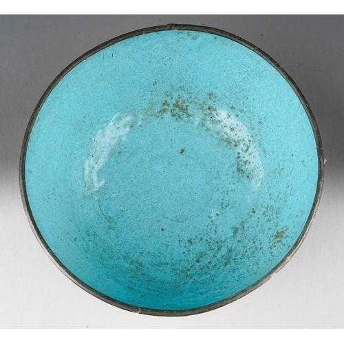 285 - A Chinese enamel bowl of circular form, turquoise interior, the exterior with a pale blue ground dec... 