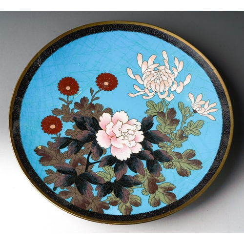 289 - An early 20th century Japanese cloisonne charger decorated with flowers, a.f., diameter 30cm