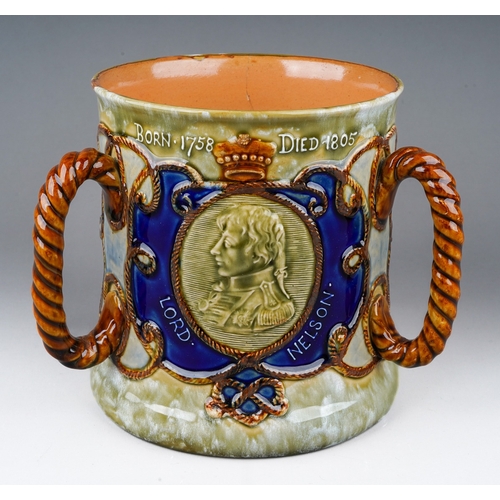 294 - A Royal Doulton stoneware tyg commemorating Lord Nelson, impressed and incised marks, a.f., height 1... 