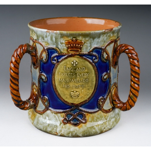 294 - A Royal Doulton stoneware tyg commemorating Lord Nelson, impressed and incised marks, a.f., height 1... 