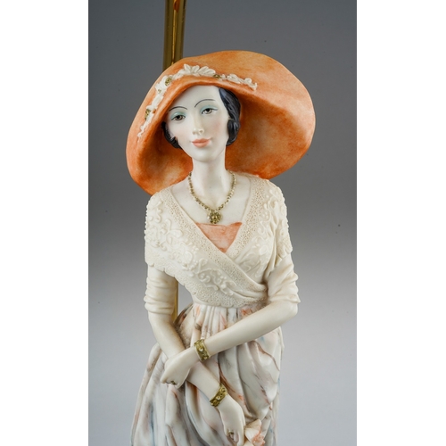 317 - A Dear Studio figural table lamp, with painted resin elegant lady with a dog at her feet, on a circu... 