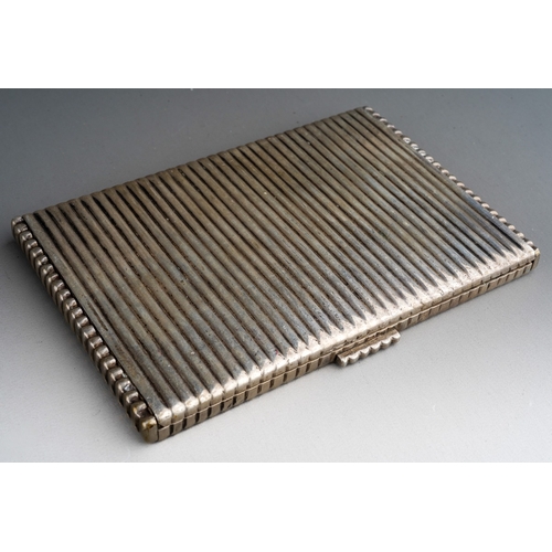 320 - An early 20th Century Continental silver cigarette case, ridged detail to entire, hallmarked to inte... 