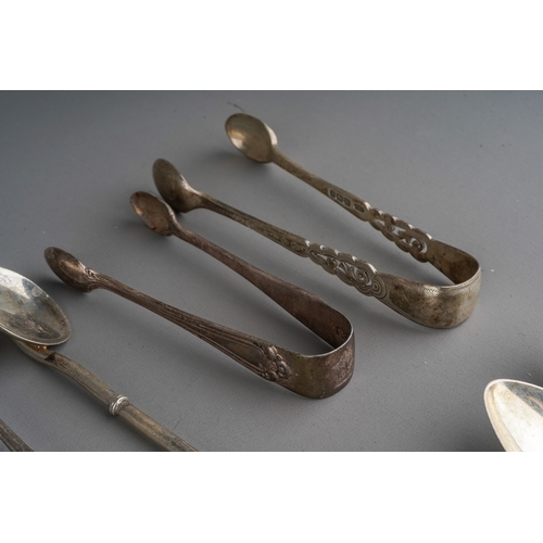 321 - A collection of silver flatware mainly teaspoons and two napkin ring, various dates and makers, gros... 