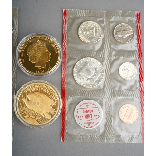 323 - A small quantity of USA coins,  including two five coin with token set of 1961 Philadelphia Mint, an... 