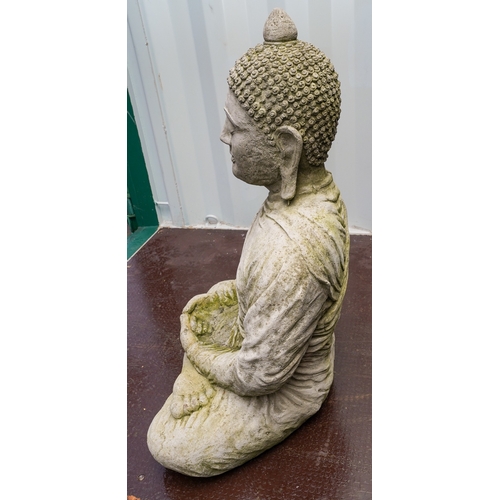 468 - A reconstituted concrete garden figure of a seated buddha, height 82cm x width of base 61cm