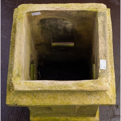 469 - A chimney pot of tapered square form, vents to each side, height 66cm