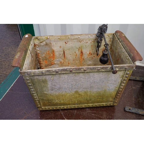 470 - A collection of garden metalware, including a cast iron trough, width 74cm x height 42cm , a boot sc... 