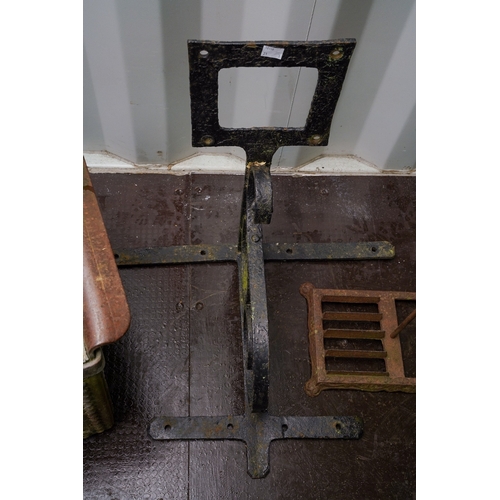 470 - A collection of garden metalware, including a cast iron trough, width 74cm x height 42cm , a boot sc... 