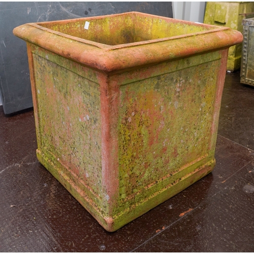 472 - A terracotta planter of square form, moulded top rim, height 53cm x width 52cm