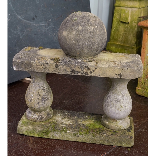 473 - A reconstituted concrete five section garden ornament, comprising sphere on a four piece base, lengt... 