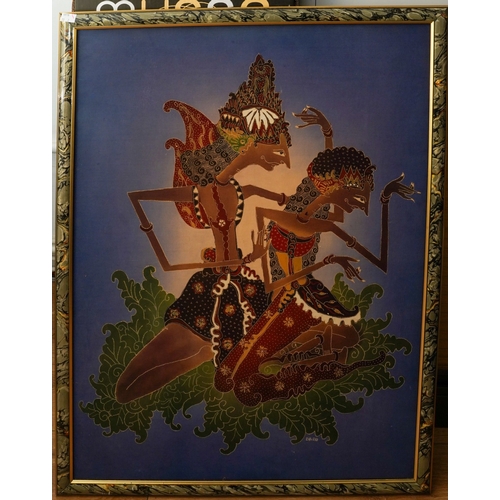 482 - Two framed Indonesian batik pictures, approx.  93 x 74 cm  and 95 x 67 cm (2)