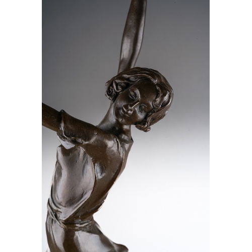 488 - Large bronze art deco style figure of a dancer, signed B. Zach , on marble plinth, Paris foundry mar... 