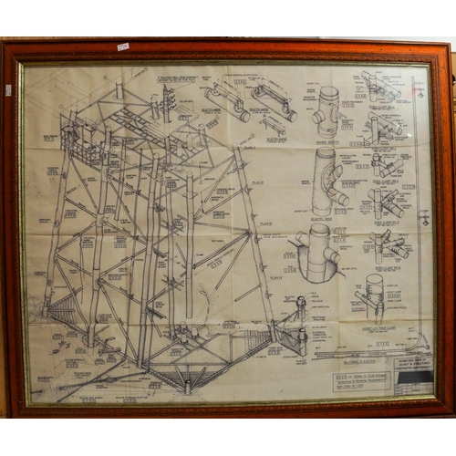 507 - Deep sea diving interest - large framed and glazed design drawing of 'Isometric view of jacket and s... 