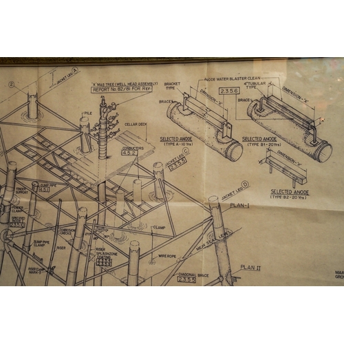 507 - Deep sea diving interest - large framed and glazed design drawing of 'Isometric view of jacket and s... 