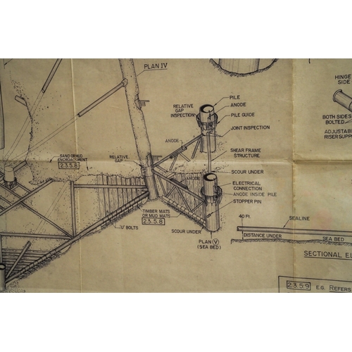 507 - Deep sea diving interest - large framed and glazed design drawing of 'Isometric view of jacket and s... 