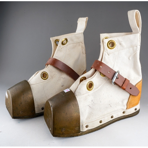 508 - Deep sea diving interest- a pair of Desco diving boots, brass / bronze and canvas construction. Repl... 