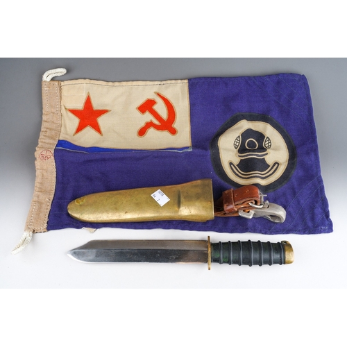 512 - Deep sea diving interest - Russian deep sea divers knife with original leather strap together with s... 